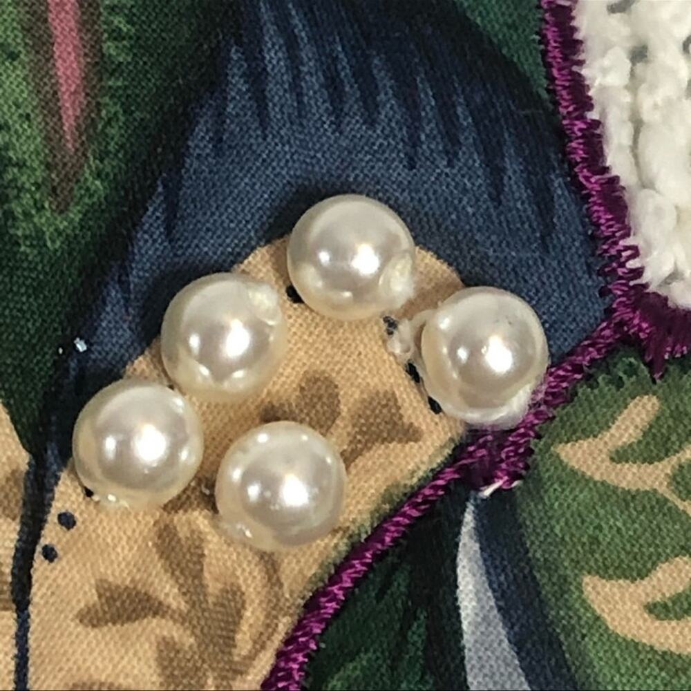 Vintage 90s Floral Embroidered Sweater L Cream Pearl Applique Cottagecore Retro - Picture 4 of 14